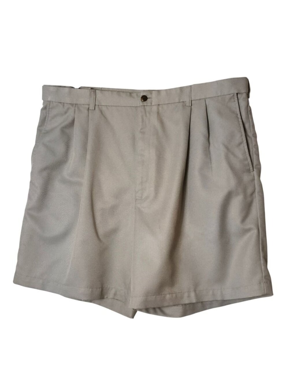 Haggar Mens 42W Classic Khaki Pleated Shorts Beige Button Pockets Belt Loops
